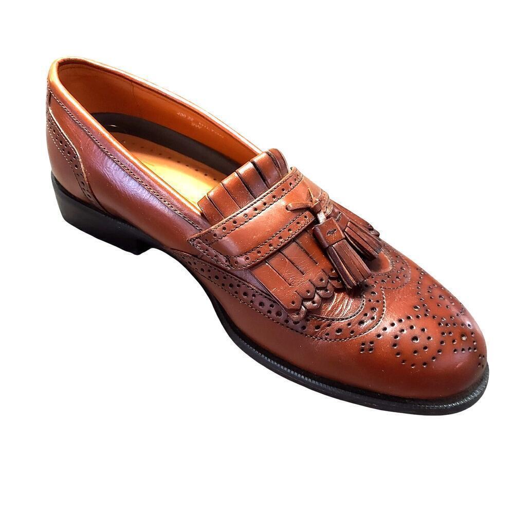 French Shriner Men's Brown Leather Milton Wingtip Kiltie Tassel Loafer